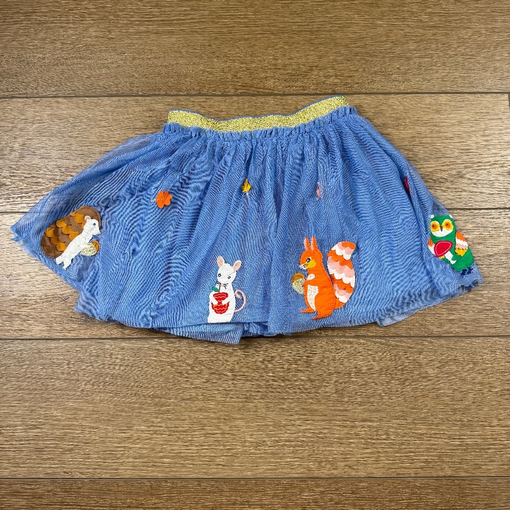 Mini Boden Applique Tulle Twirl Skirt Woodland Animals Blue 6-7 Y Fall School
